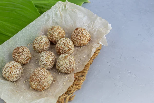 Las Picaduras Energía Sin Hornear Están Hechas Ingredientes Nueces Cacao — Foto de Stock