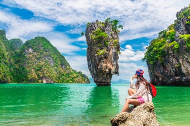 Traveler woman look amazed wonder nature scenic landscape James 