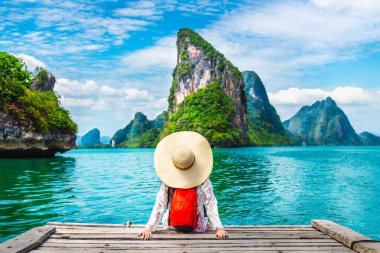 Traveler woman looking amazed nature scenic landscape tropical i
