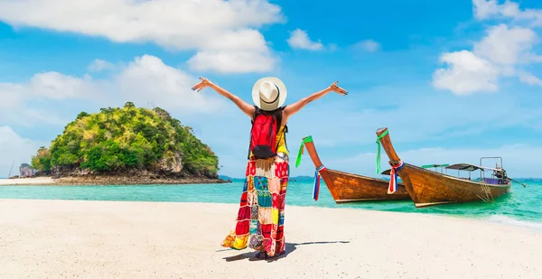 Panorama Doğa manzaralı plaj adası Krabi, yaz yaşamı — Stok fotoğraf