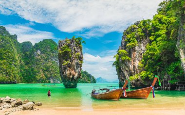 Amazed nature scenic landscape James bond island with boat for t clipart