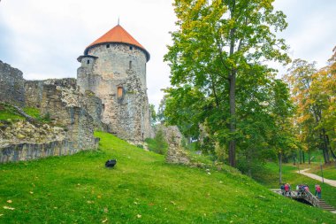 Eski şehir, şehir, kale ve park Cesis, Letonya. 2017