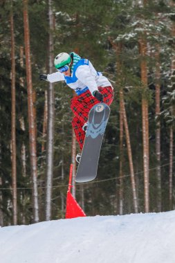 Letonya, şehir Cesis, kış, Snowboard Şampiyonası, snowboarder,