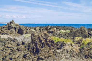 Lanzerote plaj mavi Atlas Okyanusu ile.