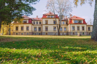 Eski manor Güz. Sarı ağaç yaprak.