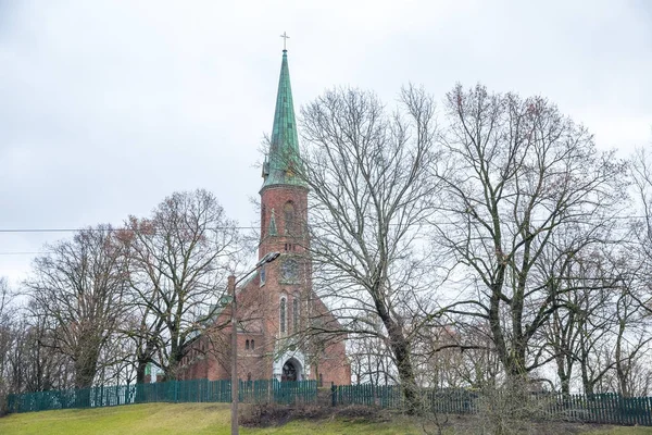 Igreja antiga e natureza na Letônia, Riga em janeiro. Búfalo histórico — Fotografia de Stock