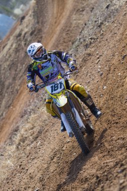 Letonya, sürücü ve motosiklet Motocrross. Seyahat fotoğraf.