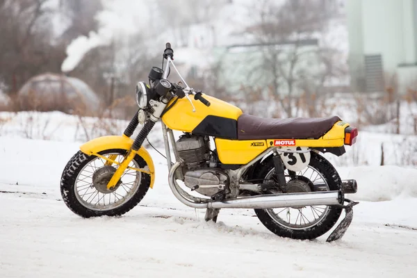 City Cesis, Latvia, Winter motocross, motorcycle, old Jawa. 2018 — Stock Photo, Image