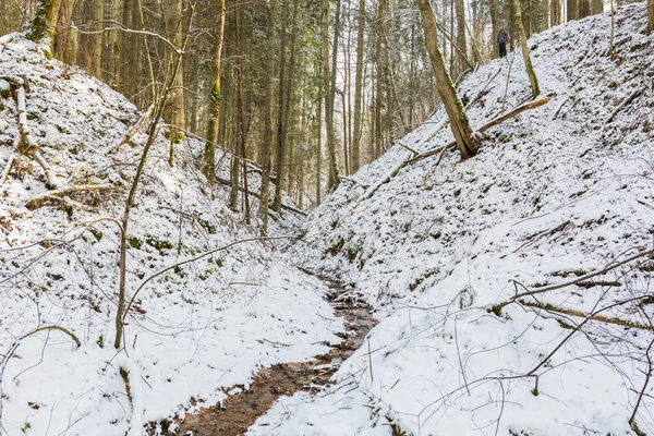 Ville Sigulda Lettonie Petite Rivière Avec Sable Neige Hiver Photo — Photo