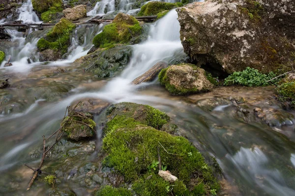 City Cesis Lotyšsko Starý Vodopád Zeleným Mechem Dolomitovými Skalami 2020 — Stock fotografie