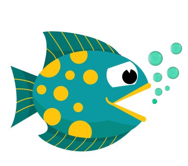 Balık ağzı kabarcıkları ile açıldı. Beyaz bir arka plan üzerinde balık. Vektör çizim.