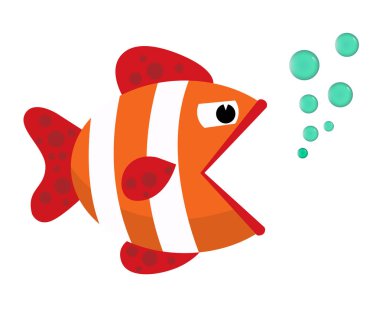 Balık ağzı kabarcıkları ile açıldı. Beyaz bir arka plan üzerinde balık. Vektör çizim.