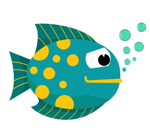 Мультяшная рыба с пузырьками. Рыба на белом фоне. Векторная миграция . — стоковый вектор