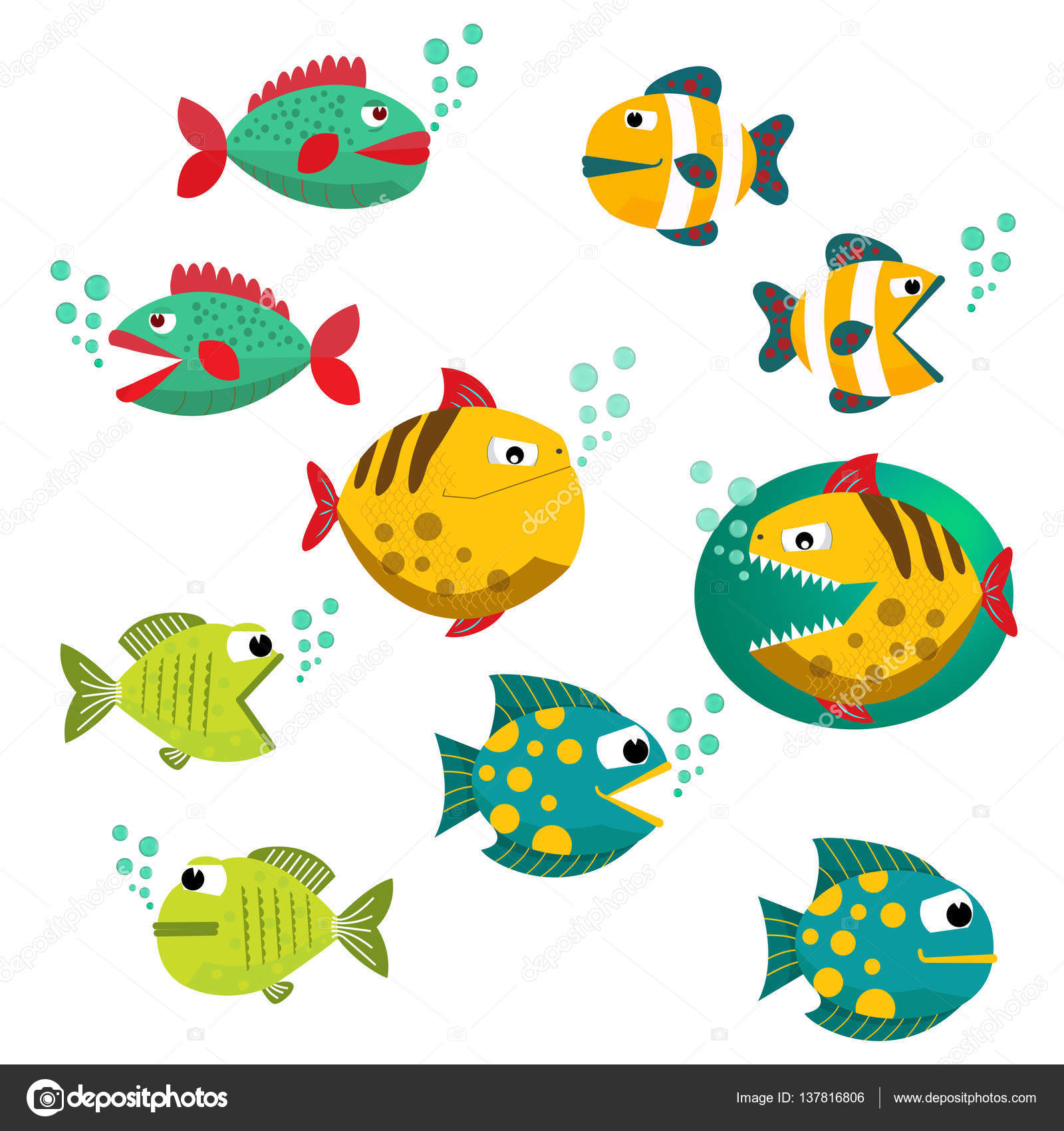 Pesci tropicali pesci di mare insieme dei pesci di acquario isolato su priorit  bassa bianca Illustrazione di vettore di pesci di mare colore