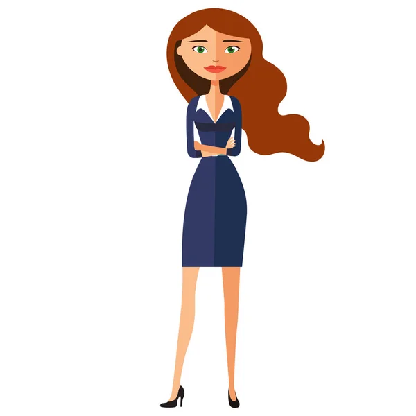 Chica de negocios lindo serio. Enfocado mujer de negocios plana ilustración vector de dibujos animados . — Vector de stock