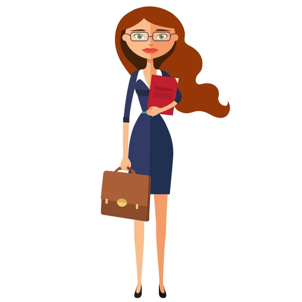 Business woman with glasses. Office worker is ready to work with spectacles.Woman secretary. Vector flat cartoon illustration — Stock Vector