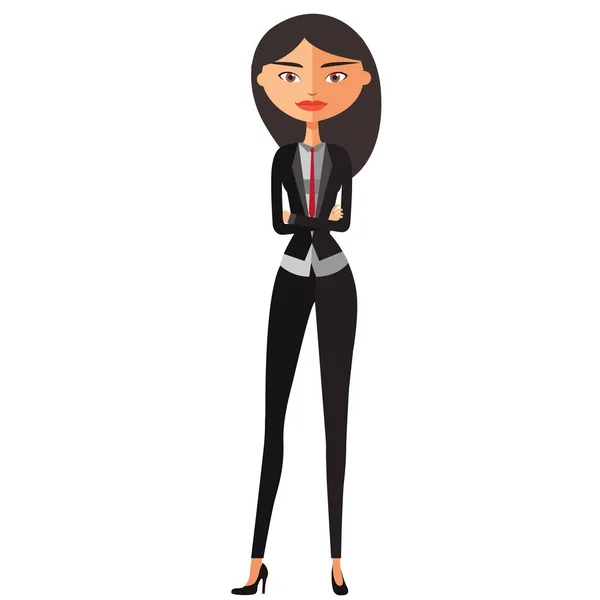 Piso asiático mujer de negocios. Cálmate jovencita de pie. Chica de negocios lindo serio. Vector . — Vector de stock