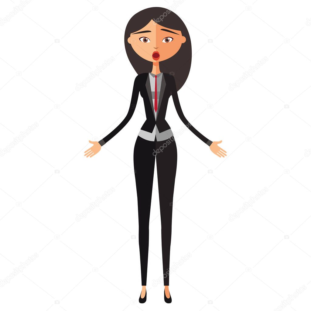 Surprised asian banker woman.Dumbfounded business woman. Astonished teacher. Emotional girl Character. Vector.