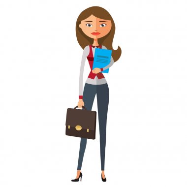 Yöneticisi veya Sekreter tutun el klasöründe. İş kadını gülümseme, sarışın kadın vektör çizim ile