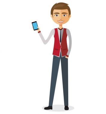 Genç sarışın iş adamı telefon vektörü düz çizgi film çizimi hakkında konuşuyor..