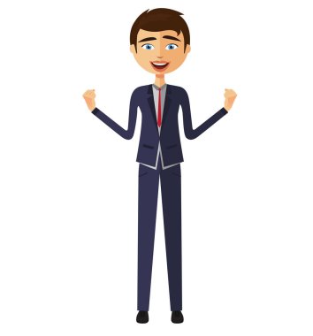 Şok genç iş adamı. Şaşırmış adam. Son derece heyecanlı çocuk vektör düz çizgi film illüstrasyon.