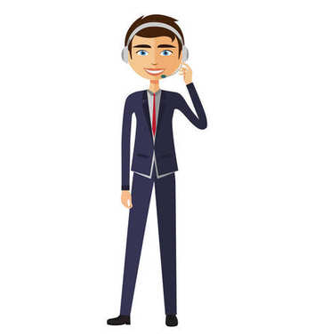 Müşteri servis çağrı merkezi operatörü görev. Adam müşteri hizmeti vektör çizim.