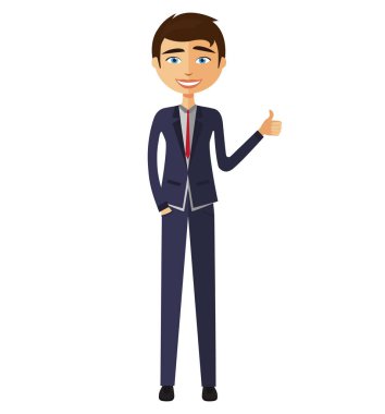 Başparmak gösterilmesini sevindim genç işadamı