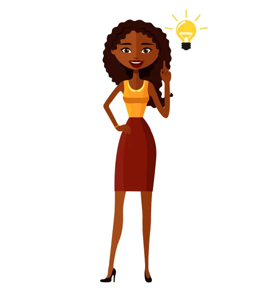 African american woman get an idea vector flat cartoon illustration. — Stock Vector