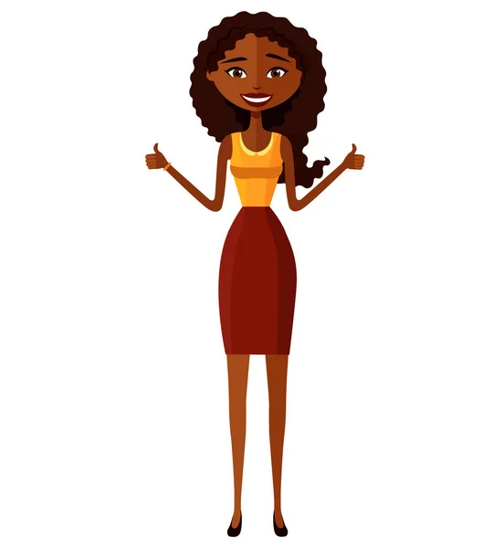コーヒー フラット漫画のベクトル図を楽しむ魅力的なアフリカ系アメリカ人女性 — ストックベクタ
