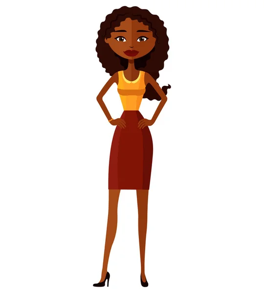 커피 플랫 만화 벡터 일러스트 레이 션을 즐기는 매력적인 아프리카계 미국인 여자 — 스톡 벡터