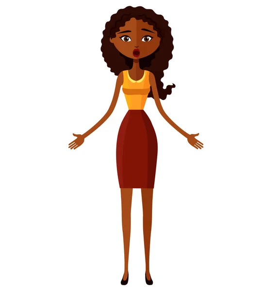 Étonné stupéfait jeune femme d'affaires afro-américaine plat dessin animé vectoriel illustration — Image vectorielle