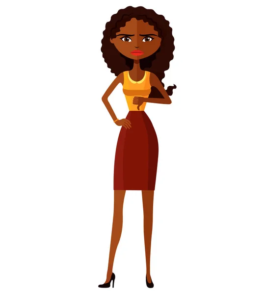 Étonné stupéfait jeune femme d'affaires afro-américaine plat dessin animé vectoriel illustration — Image vectorielle