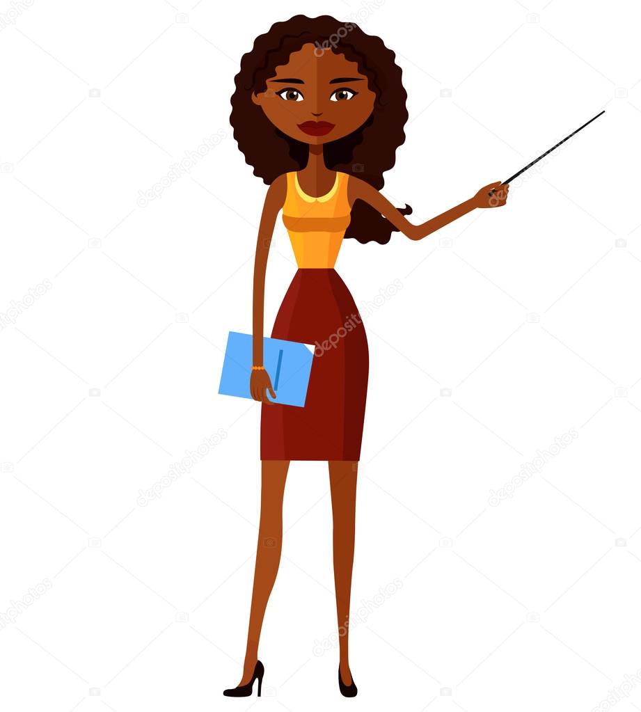 African attractive young lady presenting something flat cartoon vector illustration