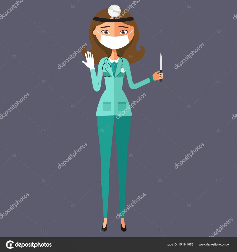 Médico cirurgião se preparar para a cirurgia com bisturi vetor plana desenho  animado ilustração . Vetor de ©Nikolay-Dzhi 154944676, image size:963x1024