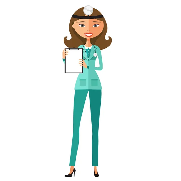 Femme médecin tenant un presse-papiers plat dessin animé vecteur illustration — Image vectorielle