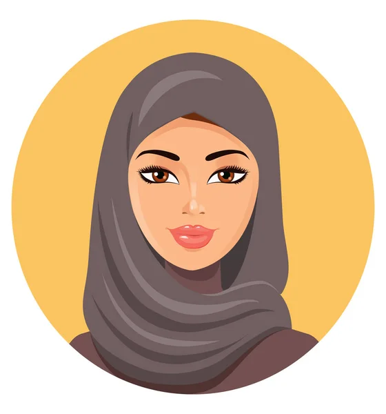 Hermosa cara de mujer musulmana árabe en hiyab vector ilustración — Vector de stock