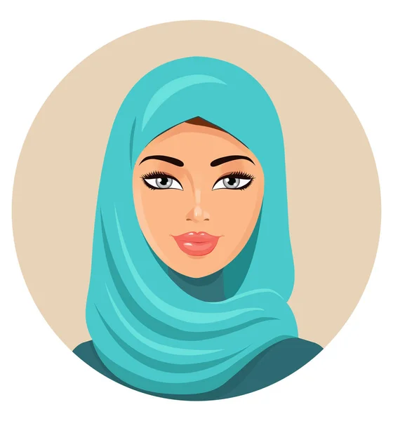 Renkli hijab Müslüman Arap kadın. Arap portre. Vektör çizim — Stok Vektör