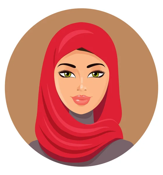 Arabimusliminainen punaisessa hijabissa. Vektorikuvaus — vektorikuva