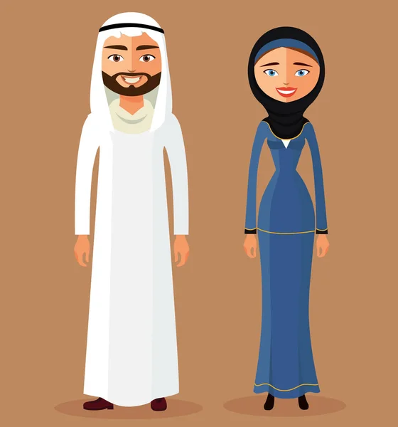 Illustrazione dei cartoni animati di una giovane donna e un uomo arabo. Vettore Illu — Vettoriale Stock