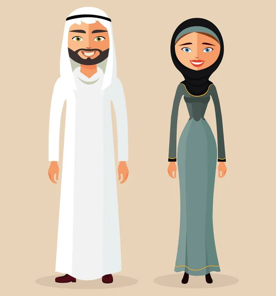 Müslüman çift. Arap adam ve Arap kadın. Vektör çizim - illüstrasyon — Stok Vektör