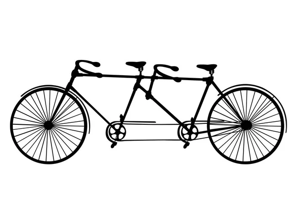 Bicicleta tándem de silueta retro aislada sobre un fondo blanco. Vector . — Vector de stock