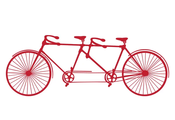 Retro red silhouette tandem bicycle isolated on a white backgrou — Stock Vector