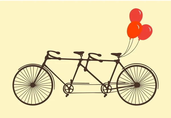 Klasyczny romantyczny rower tandem z balonami w płaski vect — Wektor stockowy