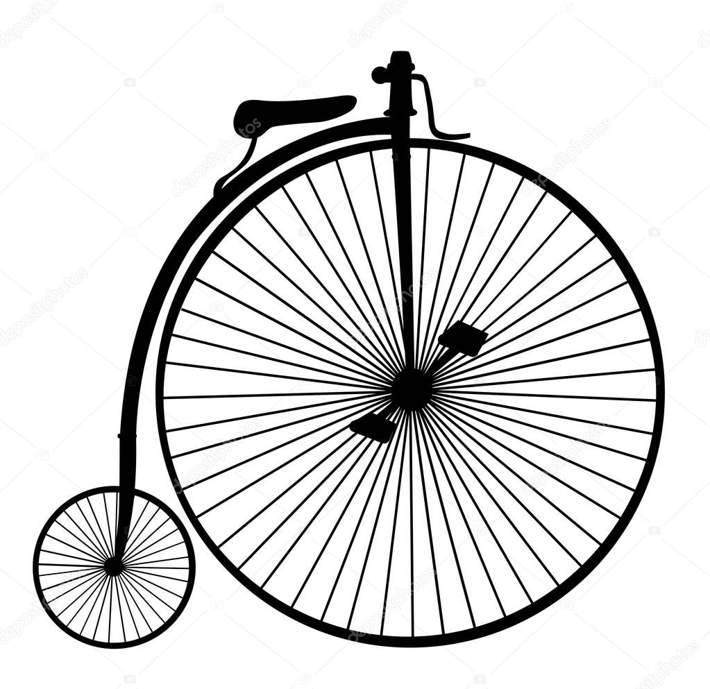 Penny-farthing or high wheel bicycle  silhouette  isolated on  white background. Vector illustration