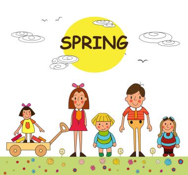 Çocuk tatil Park bahar. Çizgi film bahar Parkı vektör hasta