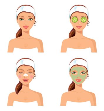 Spa yordamı. Yüzü güzel kadınlarla vektör çizim