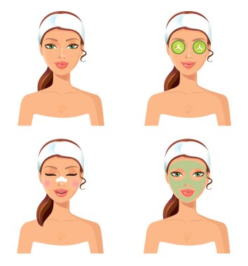 Spa procedure. Vector illustration of a beautiful women with face clipart