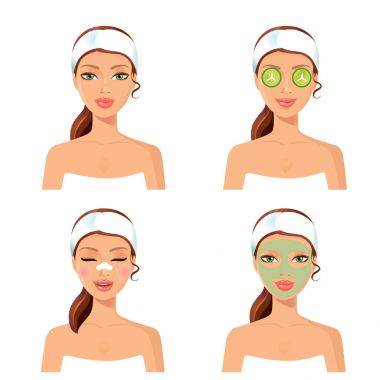 Spa procedure. Vector illustration of a beautiful women with facial clipart
