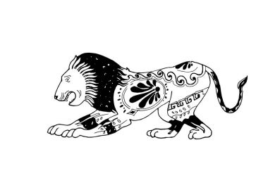 Yunan eski retro aslan süs dekoratif simge vektör çizim
