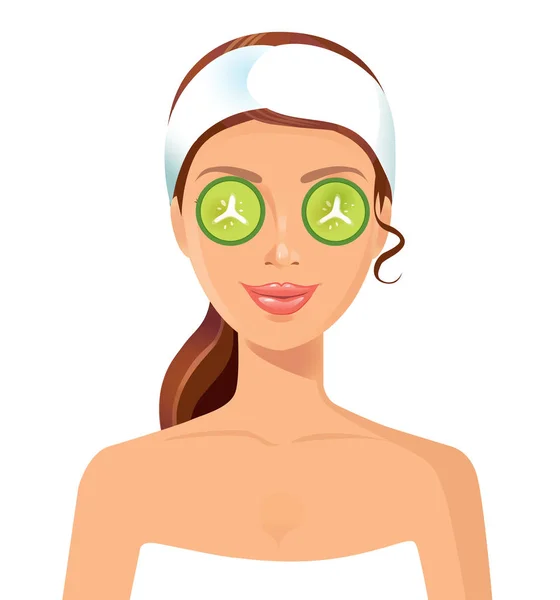 Mujer hermosa con máscara cosmética en el concepto de belleza de la piel de la cara — Vector de stock